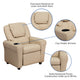 Beige Vinyl |#| Contemporary Beige Vinyl Kids Recliner with Cup Holder and Headrest