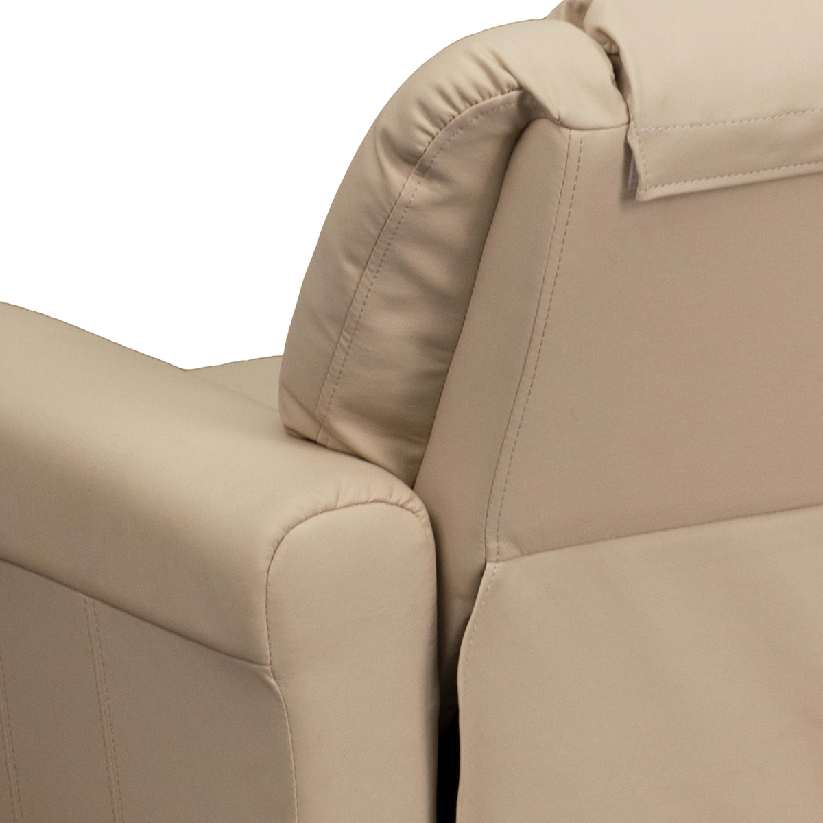 Beige Vinyl |#| Contemporary Beige Vinyl Kids Recliner with Cup Holder and Headrest