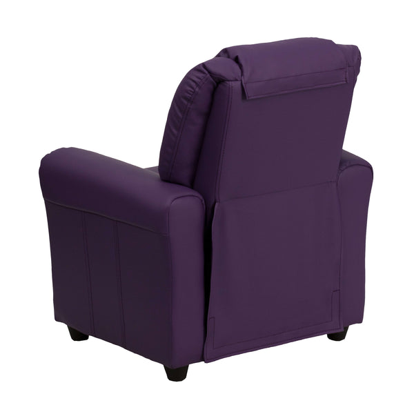 Purple Vinyl |#| Contemporary Purple Vinyl Kids Recliner with Cup Holder and Headrest