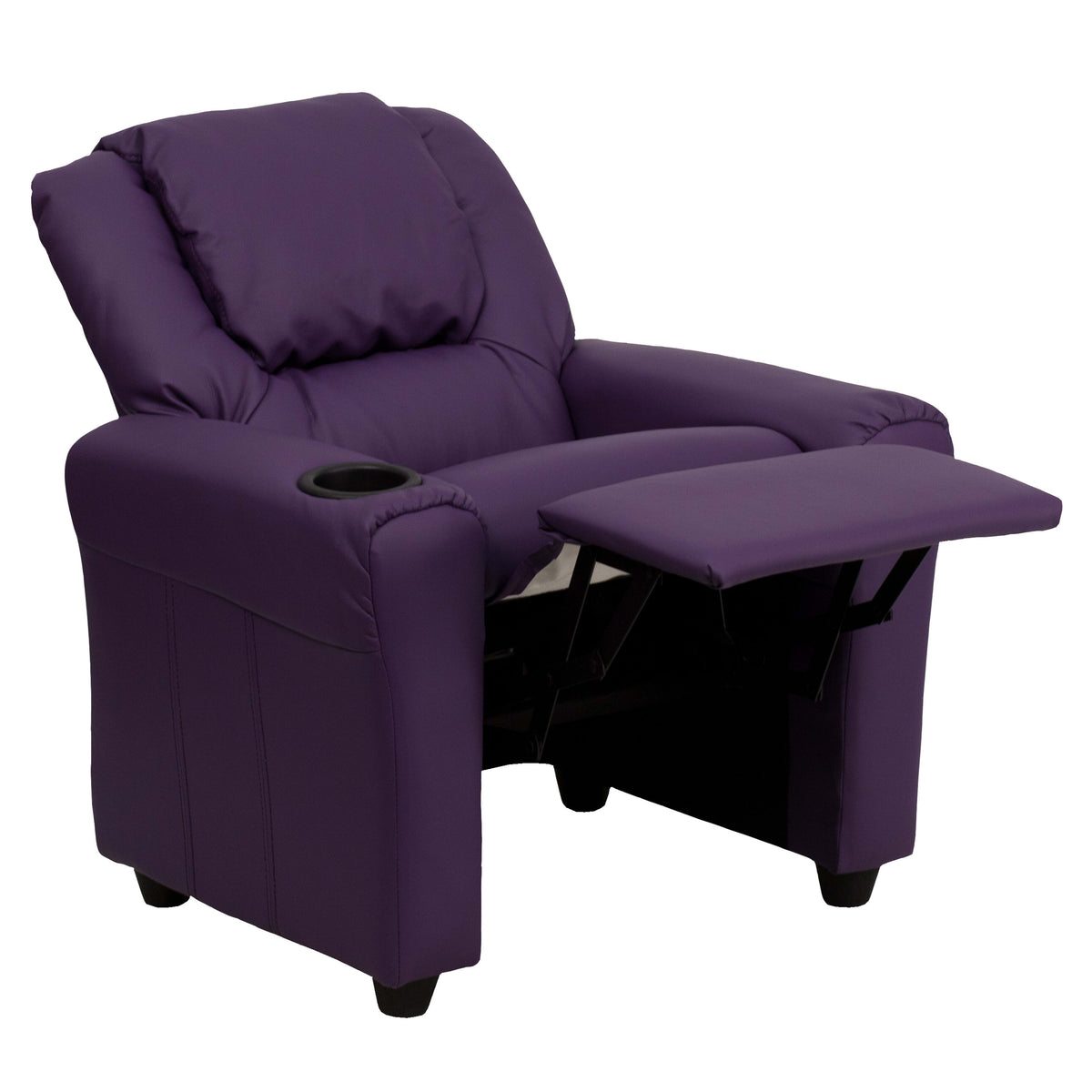 Purple Vinyl |#| Contemporary Purple Vinyl Kids Recliner with Cup Holder and Headrest
