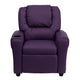 Purple Vinyl |#| Contemporary Purple Vinyl Kids Recliner with Cup Holder and Headrest