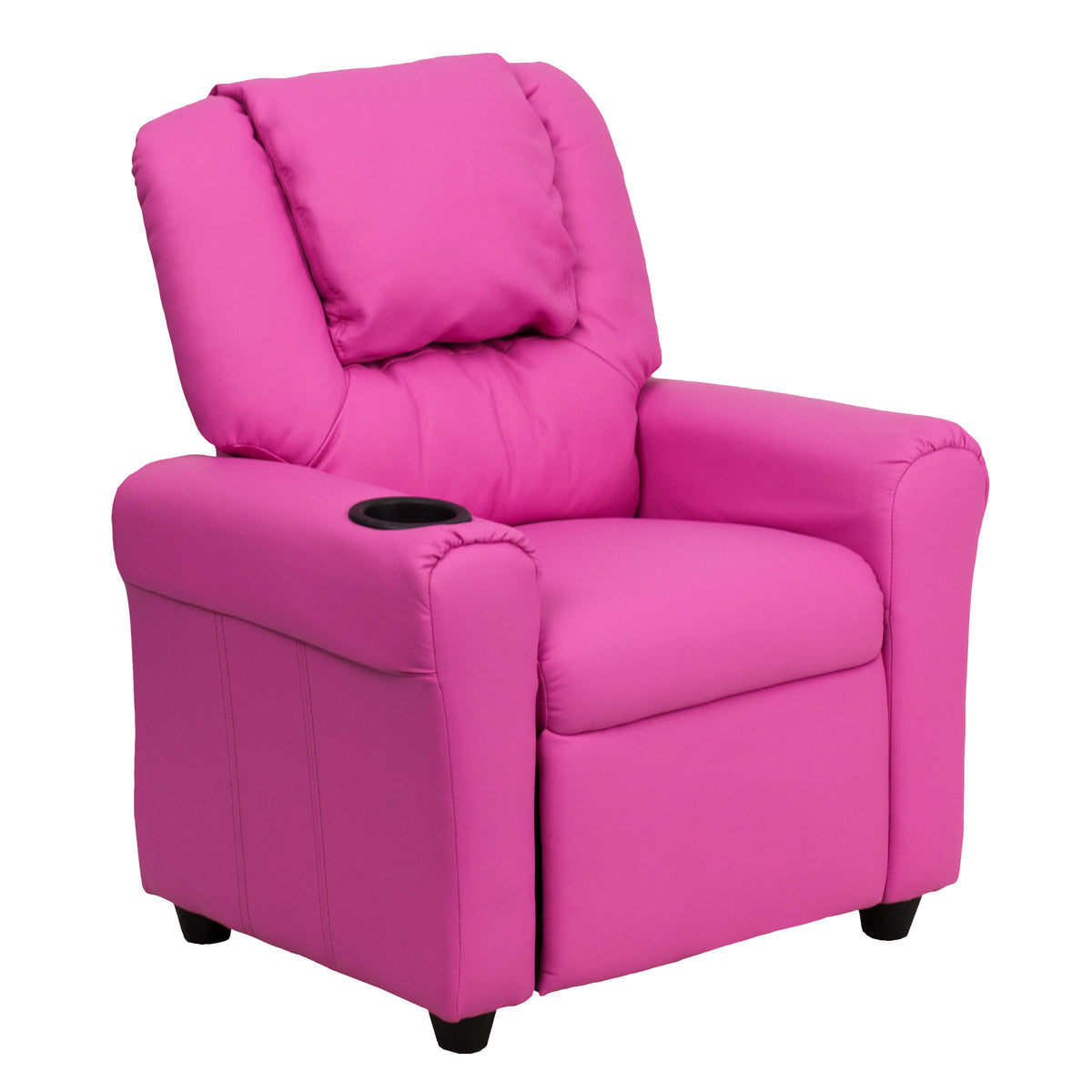 Hot Pink Vinyl |#| Contemporary Hot Pink Vinyl Kids Recliner with Cup Holder and Headrest