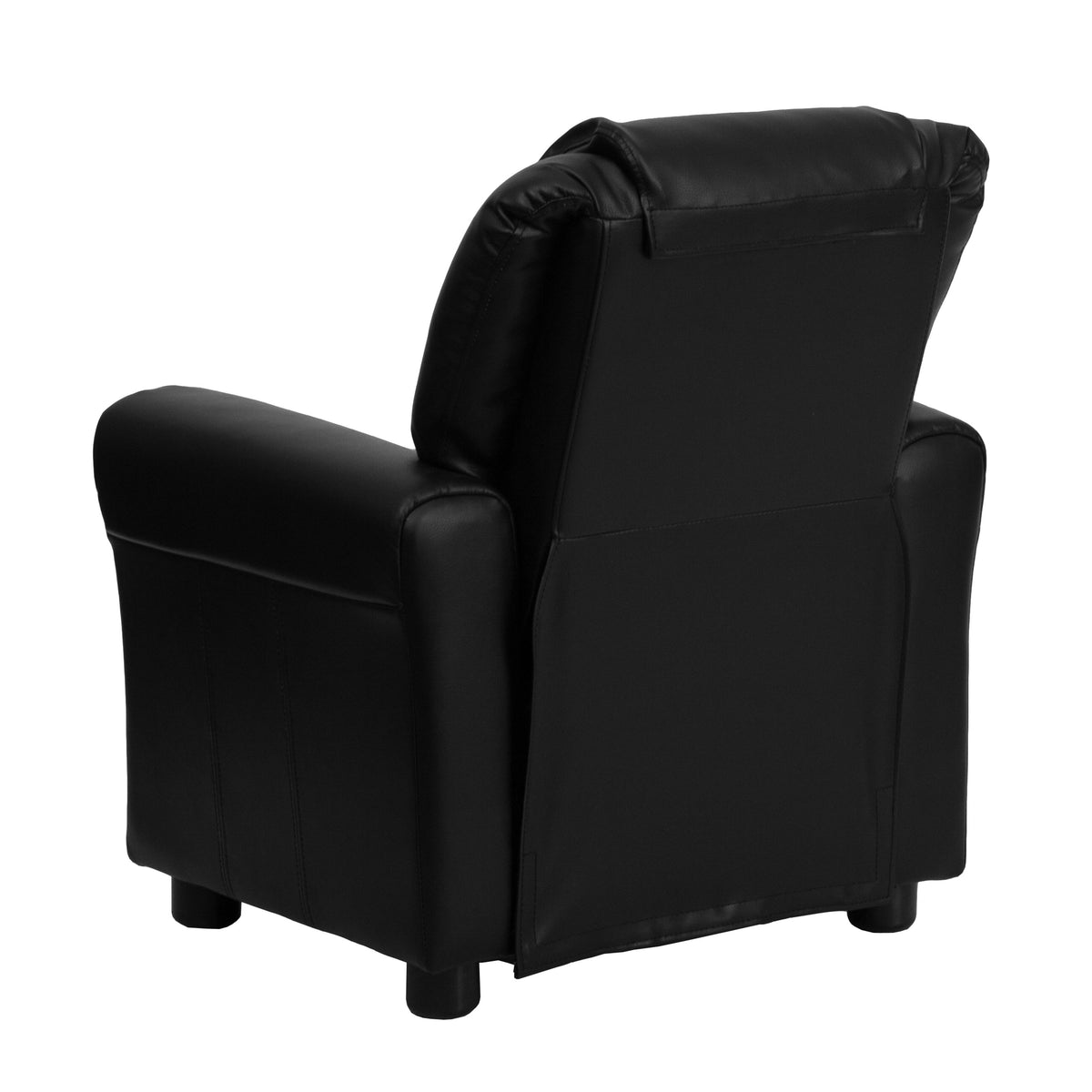 Black LeatherSoft |#| Contemporary Black LeatherSoft Kids Recliner with Cup Holder and Headrest