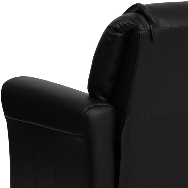 Black LeatherSoft |#| Contemporary Black LeatherSoft Kids Recliner with Cup Holder and Headrest