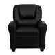 Black LeatherSoft |#| Contemporary Black LeatherSoft Kids Recliner with Cup Holder and Headrest