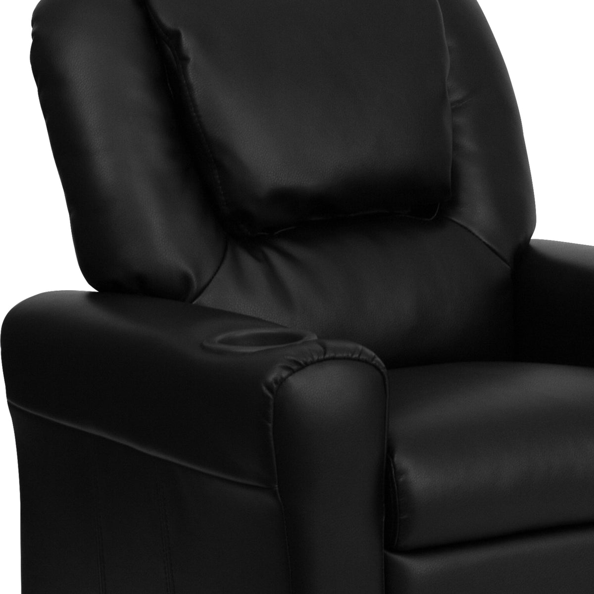Black LeatherSoft |#| Contemporary Black LeatherSoft Kids Recliner with Cup Holder and Headrest