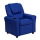 Blue Vinyl |#| Contemporary Blue Vinyl Kids Recliner with Cup Holder and Headrest