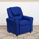 Blue Vinyl |#| Contemporary Blue Vinyl Kids Recliner with Cup Holder and Headrest