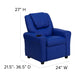 Blue Vinyl |#| Contemporary Blue Vinyl Kids Recliner with Cup Holder and Headrest