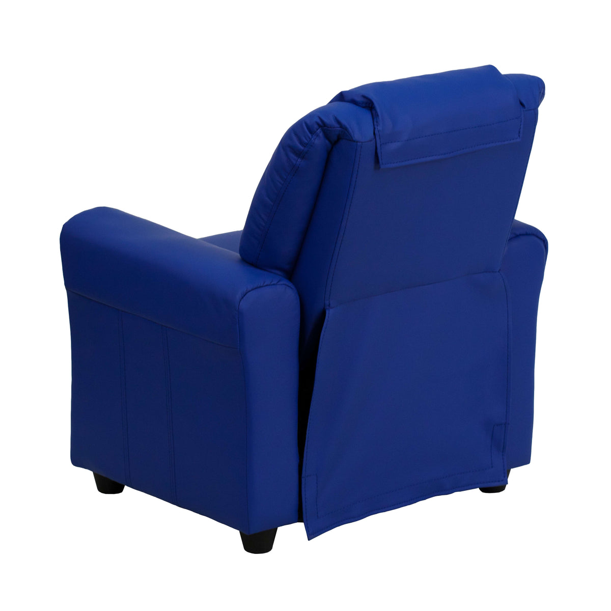 Blue Vinyl |#| Contemporary Blue Vinyl Kids Recliner with Cup Holder and Headrest