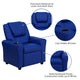 Blue Vinyl |#| Contemporary Blue Vinyl Kids Recliner with Cup Holder and Headrest