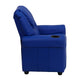 Blue Vinyl |#| Contemporary Blue Vinyl Kids Recliner with Cup Holder and Headrest