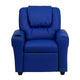 Blue Vinyl |#| Contemporary Blue Vinyl Kids Recliner with Cup Holder and Headrest