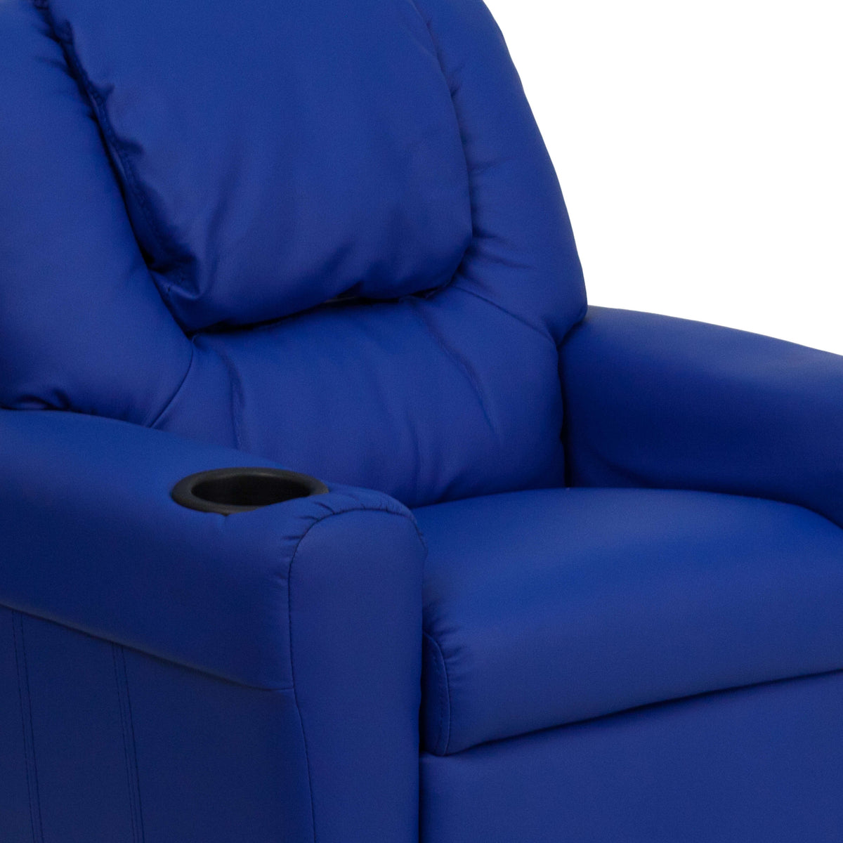 Blue Vinyl |#| Contemporary Blue Vinyl Kids Recliner with Cup Holder and Headrest