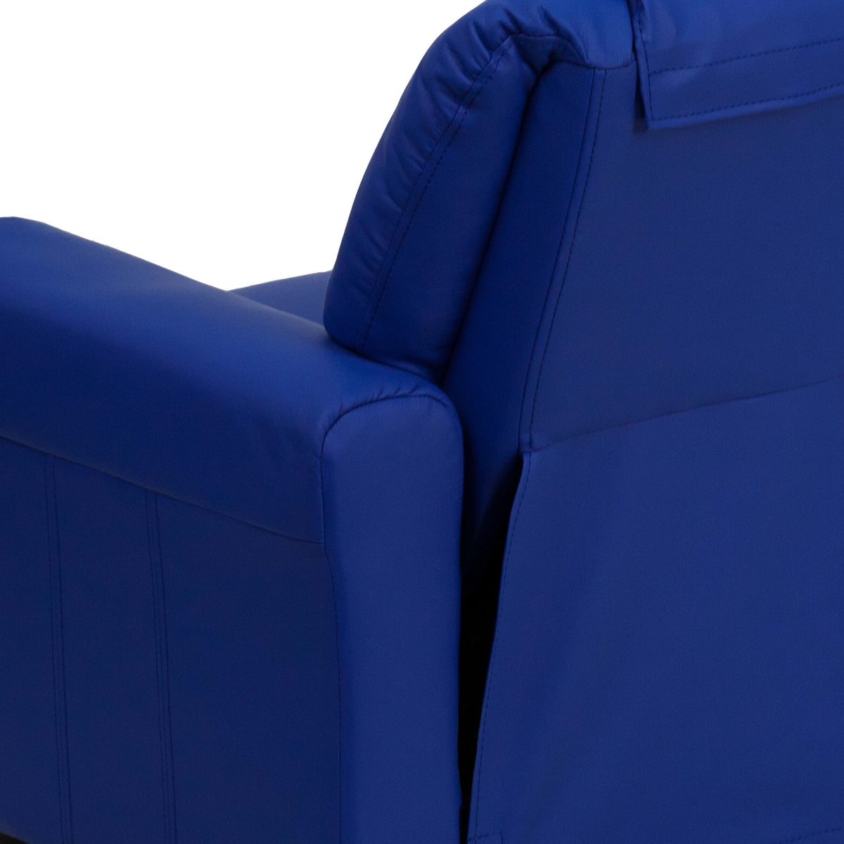 Blue Vinyl |#| Contemporary Blue Vinyl Kids Recliner with Cup Holder and Headrest