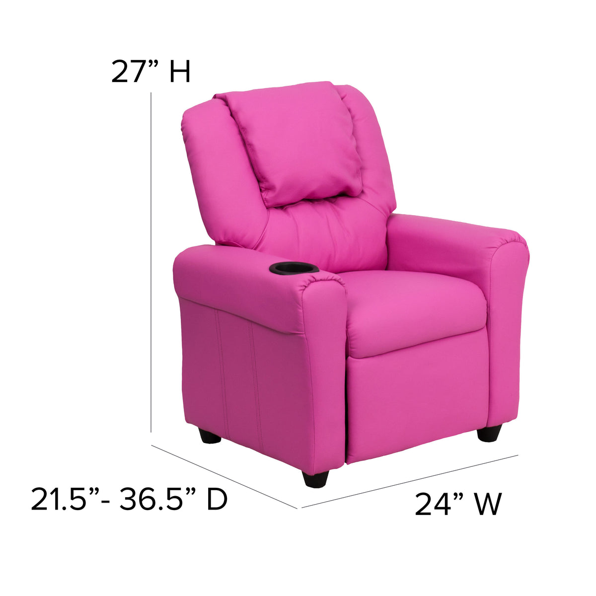 Hot Pink Vinyl |#| Contemporary Hot Pink Vinyl Kids Recliner with Cup Holder and Headrest