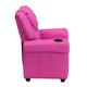 Hot Pink Vinyl |#| Contemporary Hot Pink Vinyl Kids Recliner with Cup Holder and Headrest