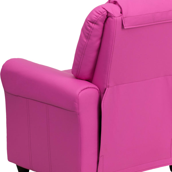 Hot Pink Vinyl |#| Contemporary Hot Pink Vinyl Kids Recliner with Cup Holder and Headrest