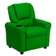 Green Vinyl |#| Contemporary Green Vinyl Kids Recliner with Cup Holder and Headrest