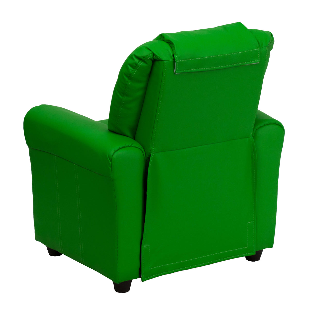 Green Vinyl |#| Contemporary Green Vinyl Kids Recliner with Cup Holder and Headrest