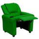 Green Vinyl |#| Contemporary Green Vinyl Kids Recliner with Cup Holder and Headrest