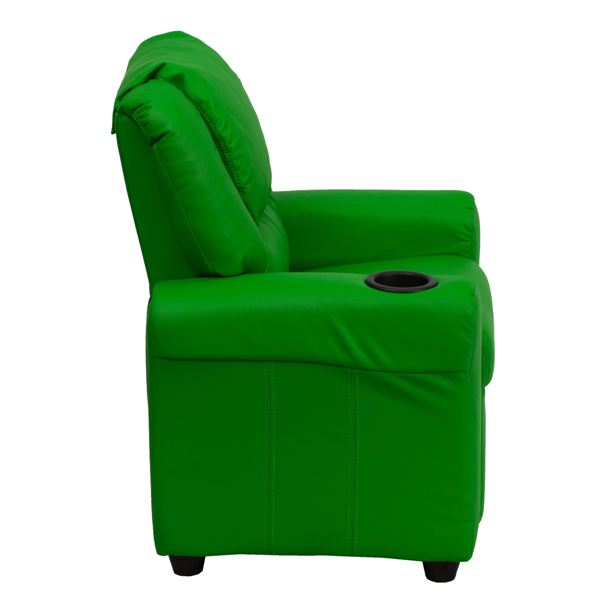 Green Vinyl |#| Contemporary Green Vinyl Kids Recliner with Cup Holder and Headrest