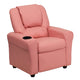 Pink Vinyl |#| Contemporary Pink Vinyl Kids Recliner with Cup Holder and Headrest