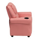 Pink Vinyl |#| Contemporary Pink Vinyl Kids Recliner with Cup Holder and Headrest