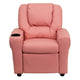 Pink Vinyl |#| Contemporary Pink Vinyl Kids Recliner with Cup Holder and Headrest
