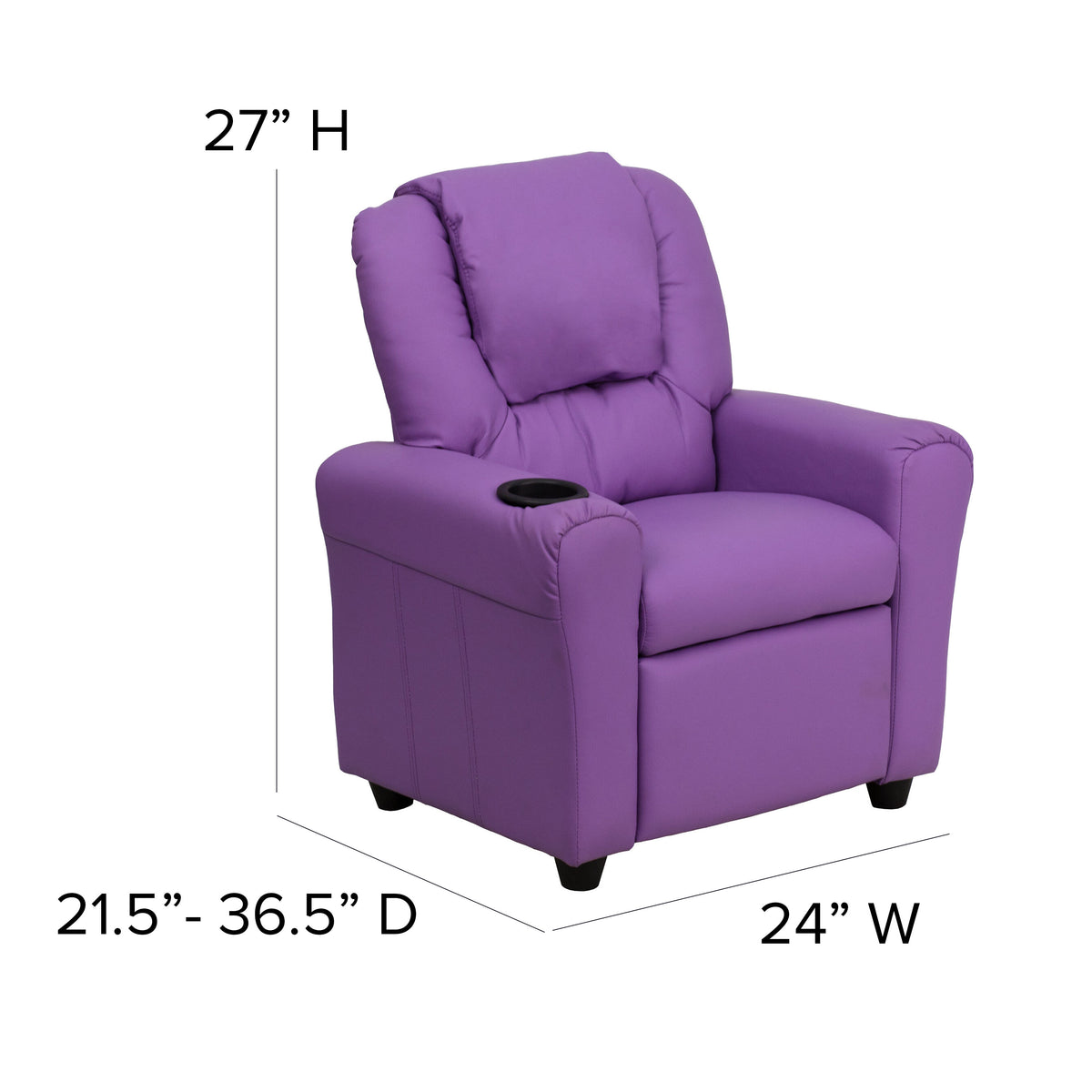 Lavender Vinyl |#| Contemporary Lavender Vinyl Kids Recliner with Cup Holder and Headrest