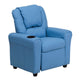 Light Blue Vinyl |#| Contemporary Light Blue Vinyl Kids Recliner with Cup Holder and Headrest