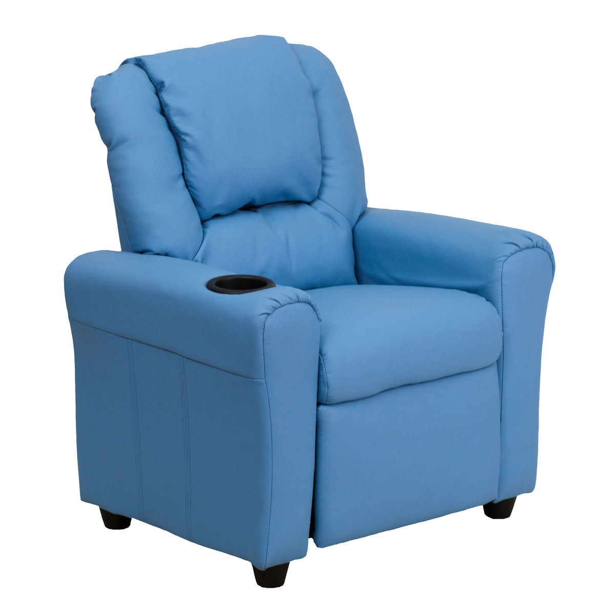 Light Blue Vinyl |#| Contemporary Light Blue Vinyl Kids Recliner with Cup Holder and Headrest