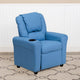 Light Blue Vinyl |#| Contemporary Light Blue Vinyl Kids Recliner with Cup Holder and Headrest