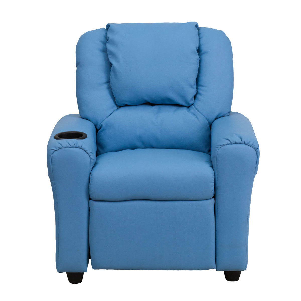 Light Blue Vinyl |#| Contemporary Light Blue Vinyl Kids Recliner with Cup Holder and Headrest