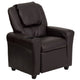 Brown LeatherSoft |#| Contemporary Brown LeatherSoft Kids Recliner with Cup Holder and Headrest