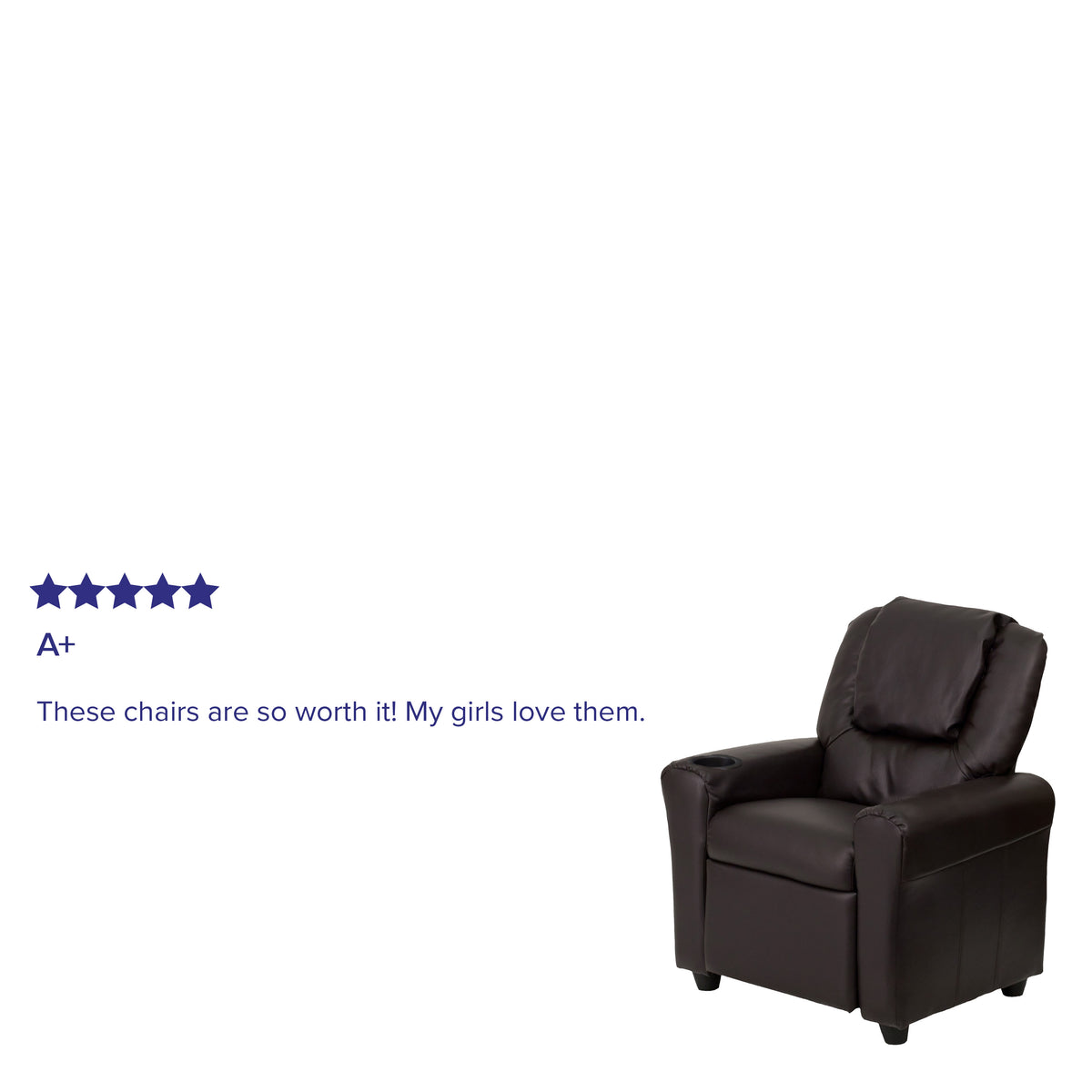 Brown LeatherSoft |#| Contemporary Brown LeatherSoft Kids Recliner with Cup Holder and Headrest