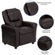 Brown LeatherSoft |#| Contemporary Brown LeatherSoft Kids Recliner with Cup Holder and Headrest