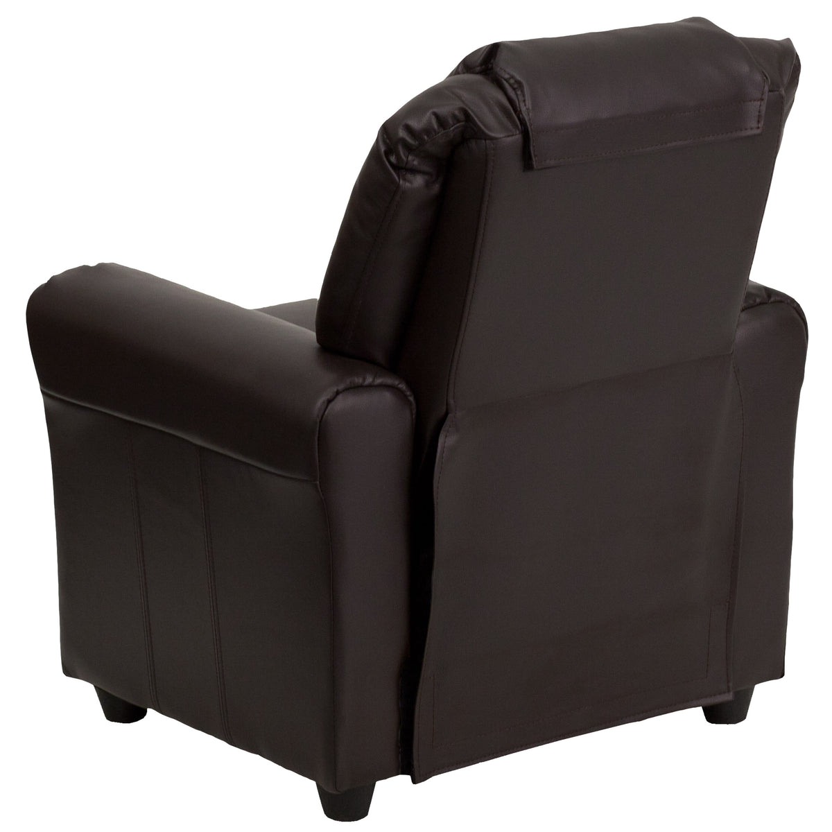 Brown LeatherSoft |#| Contemporary Brown LeatherSoft Kids Recliner with Cup Holder and Headrest