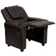 Brown LeatherSoft |#| Contemporary Brown LeatherSoft Kids Recliner with Cup Holder and Headrest