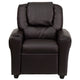 Brown LeatherSoft |#| Contemporary Brown LeatherSoft Kids Recliner with Cup Holder and Headrest