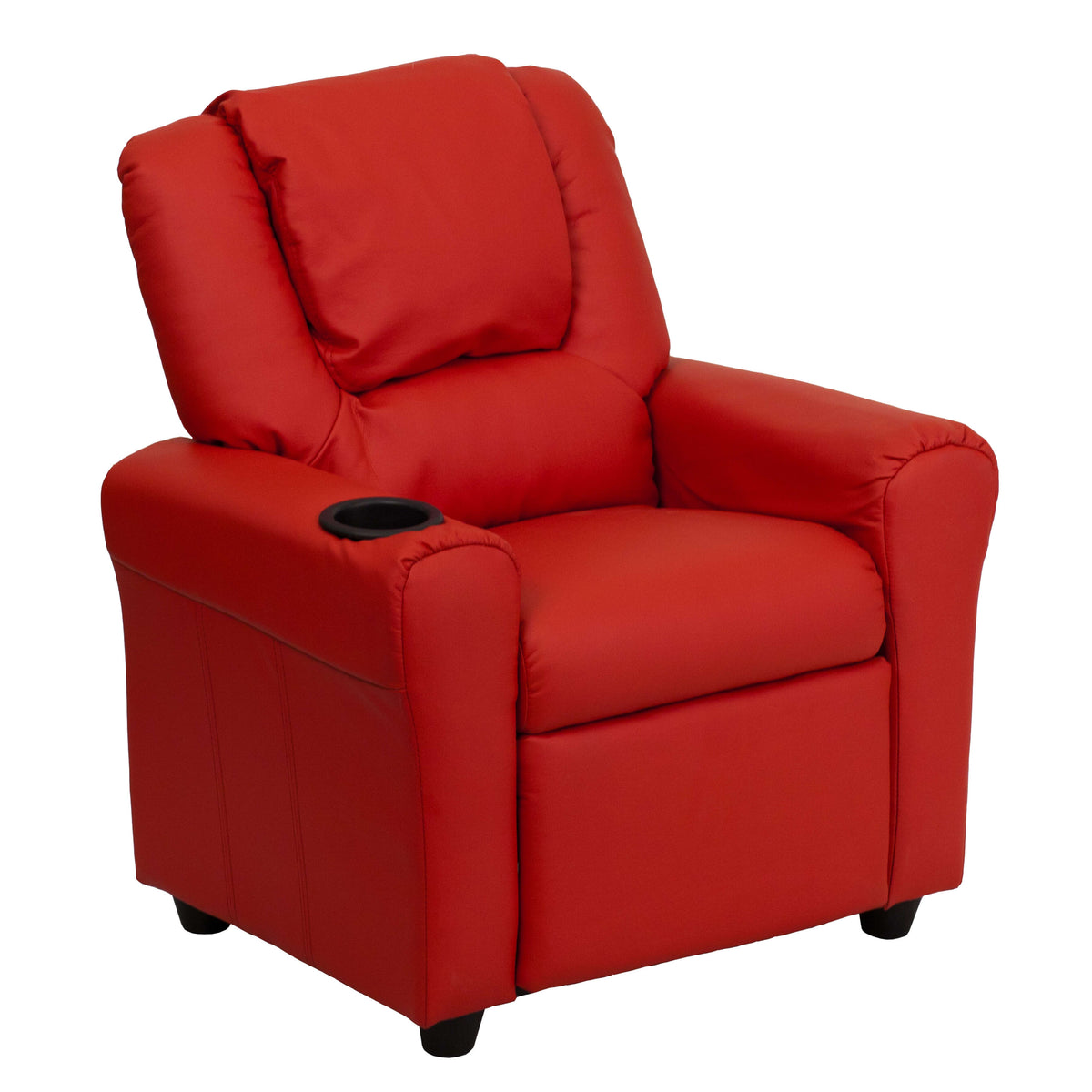 Red Vinyl |#| Contemporary Red Vinyl Kids Recliner with Cup Holder and Headrest