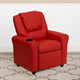Red Vinyl |#| Contemporary Red Vinyl Kids Recliner with Cup Holder and Headrest