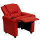 Red Vinyl |#| Contemporary Red Vinyl Kids Recliner with Cup Holder and Headrest
