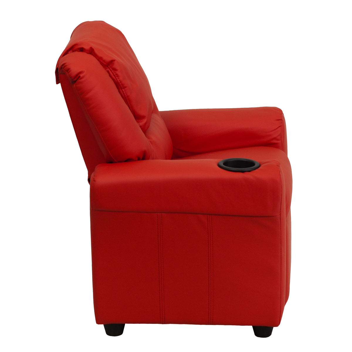 Red Vinyl |#| Contemporary Red Vinyl Kids Recliner with Cup Holder and Headrest