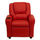 Red Vinyl |#| Contemporary Red Vinyl Kids Recliner with Cup Holder and Headrest