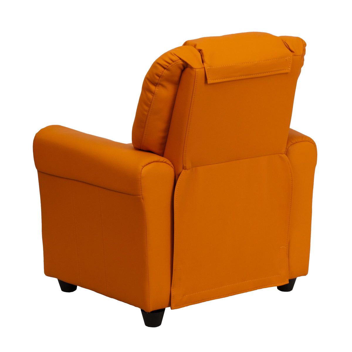 Orange Vinyl |#| Contemporary Orange Vinyl Kids Recliner with Cup Holder and Headrest