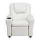White Vinyl |#| Contemporary White Vinyl Kids Recliner with Cup Holder and Headrest