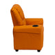 Orange Vinyl |#| Contemporary Orange Vinyl Kids Recliner with Cup Holder and Headrest