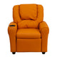 Orange Vinyl |#| Contemporary Orange Vinyl Kids Recliner with Cup Holder and Headrest