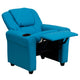 Turquoise Vinyl |#| Contemporary Turquoise Vinyl Kids Recliner with Cup Holder and Headrest